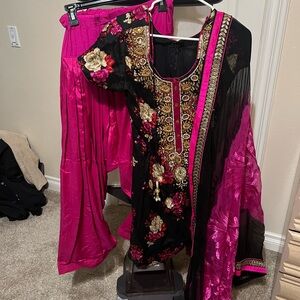 Black and Pink Embroidered Traditional Outfit
